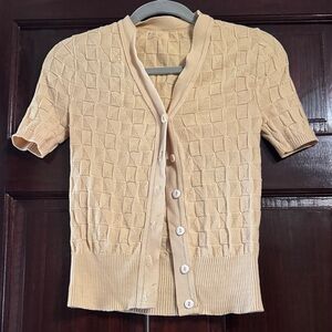 Vintage 1960s Beige Short Sleeve Button Cardigan